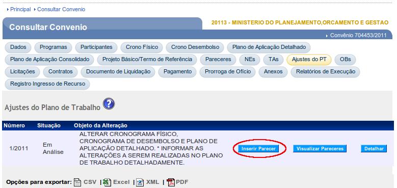 4. Análise da Solicitação do Ajuste do Plano de Trabalho Concedente É de responsabilidade do Concedente analisar a solicitação de alteração do plano de trabalho feita pelo Convenente, aprovando ou