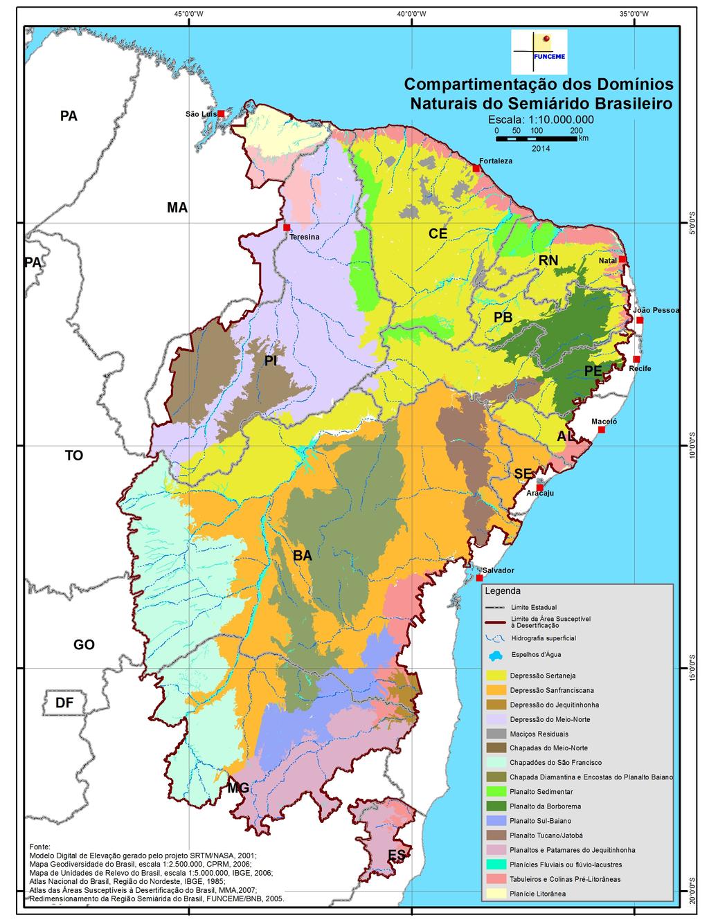 Anais XVII Simpósio Brasileiro de Sensoriamento Remoto - SBSR, João Pessoa-PB, Brasil, 25 a 29 de abril de 2015, INPE Figura 2 Compartimentação dos Domínios Naturais do Semiárido Brasileiro 4.