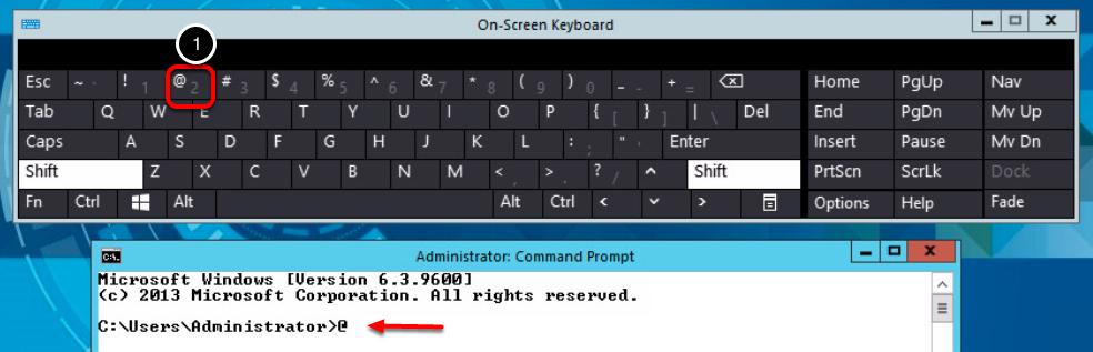 Clicar uma vez na janela ativa do console Neste exemplo, você utilizará o teclado on-line para inserir o símbolo "@" usado em endereços de e-mail.
