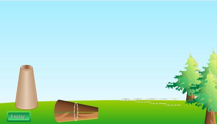 Atividade : Nessa atividade teremos a simulação do corte de uma árvore quando o aluno passar o mouse sobre a tora no chão aparecerá o ponto médio entre a base maior e a base menor.