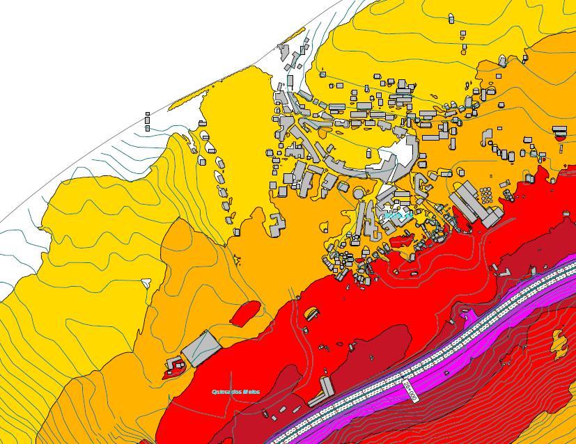 Figura 7- Exemplo de mapa de níveis sonoros, neste caso para o indicador L den, na A9.