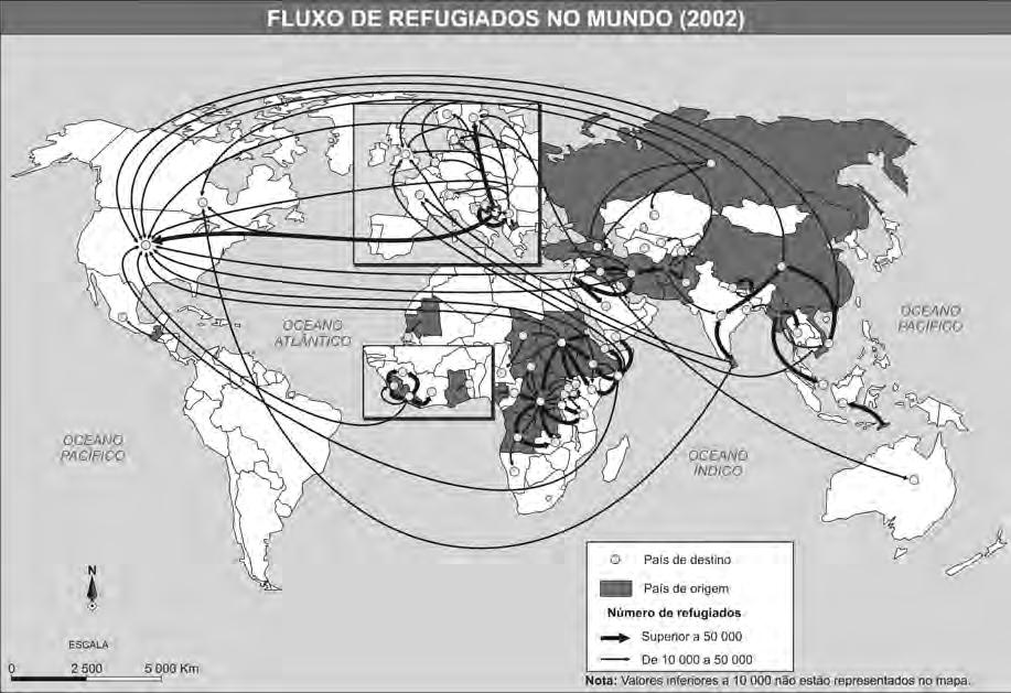 DIREITO GV PROVA DE GEOGRAFIA Mapa 2 FONTE: Sopemi/OCDE. Tendências das migrações internacionais 2000-2001. In: ALMEIDA, Lúcia M. & RIGOLIN, Tércio B. Geografia: Geografia Geral e do Brasil.