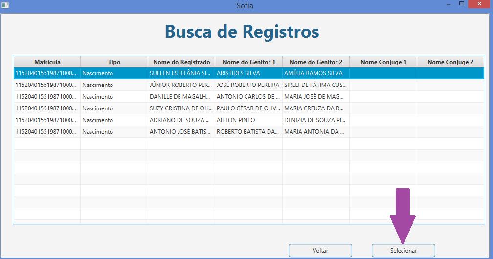 Será apresentada uma janela com os resultados da Busca.