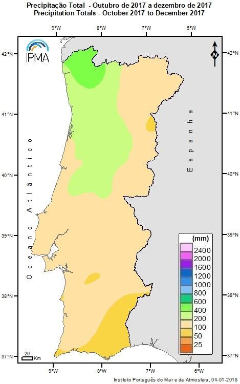 Precipitação acumulada desde 1 de outubro de 2017 O valor médio da quantidade de precipitação no presente ano hidrológico 2017/2018, desde 1 de