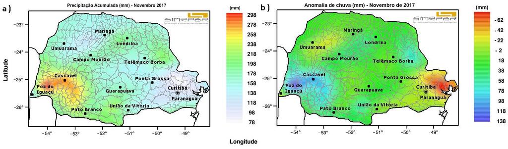 Fig 2_a Precipitação acumulada b Desvio em relação à média DEZEMBRO Na primeira quinzena de dezembro, as chuvas não foram significativas.