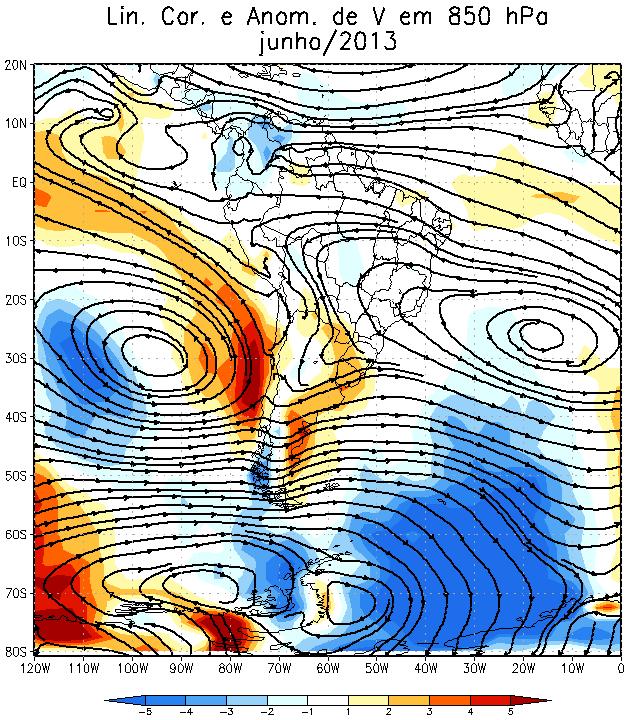 e nordeste da Argentina, Uruguai e RS, evidenciando uma circulação anticiclônica mais intensa e predominante nessa área.