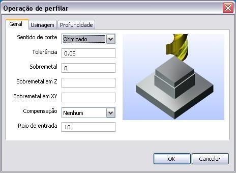 eixos (3D); Sobremetal em Z: Valor da quantidade de material para deixar somente no eixo Z; Sobremetal em XY: Valor da quantidade de material para deixar nas parede XY; Compensação: Tipo de