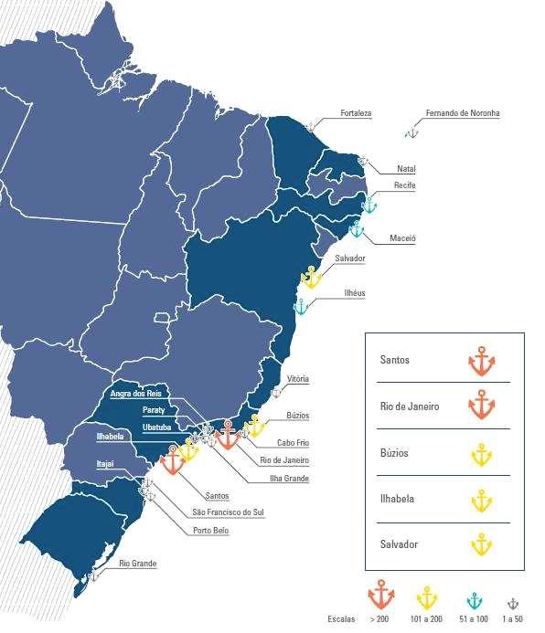 25 Figura 1: Principais terminais do Brasil, por quantidade de escalas de navios de cabotagem na temporada 2010/2011 Fonte: ABREMAR, 2011 Além disso, conforme pode ser observado na tabela 2, em seis