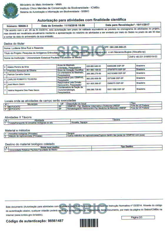 104 - Renovação do SISBIO (com solicitação de alteração no título do projeto e inclusão de um co-autor Aluno de Graduação em