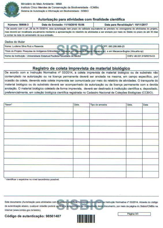 105 - Renovação do SISBIO (com solicitação de alteração no título do projeto e inclusão de um co-autor Aluno de Graduação em