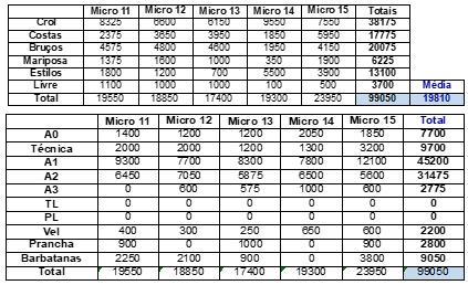 Este mesociclo contou com 28 unidades de treino e com um volume total de 99050m (99 km), havendo uma média de 19,8 km por cada microciclo que o constituía, assim como uma média de 3537m (3,5 km) por