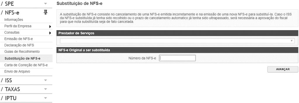 Página 70 de 103 8.2. Substituição de NFS-e A substituição de uma NFS-e consiste no cancelamento de uma NFS-e existente e na emissão de uma nova NFSe para substituí-la.