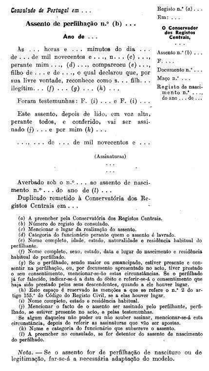 III Assento de perfilhação ou legitimação