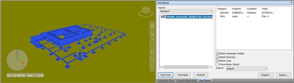 Figura 80 Seleção dos elementos das Fundações com recurso ao Find Items.