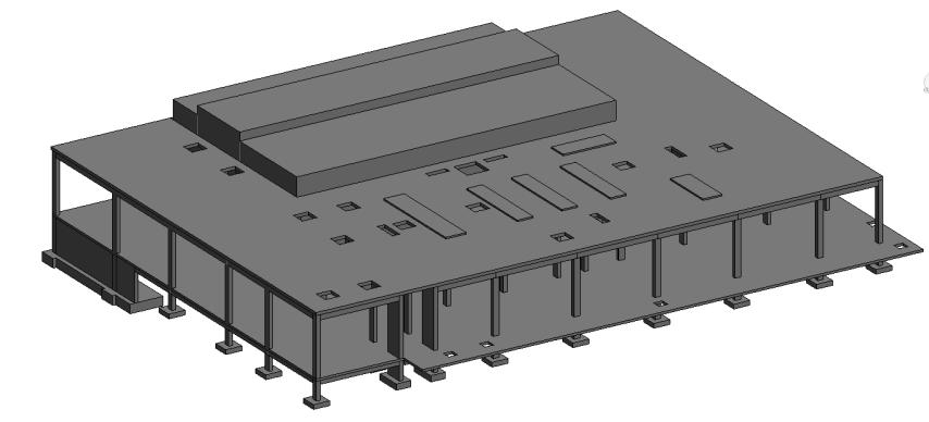 (1) (2) (3) Figura 29 Modelação das estruturas por níveis: (1) Fundações (Piso -1); (2) Piso útil (Piso 0) e (3) modelação da cobertura do piso 1.