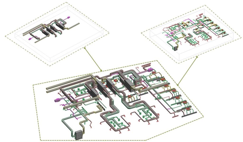 Figura 53 Esquema ilustrativo da divisão da rede aerólica que serve a cobertura e o piso. 3.