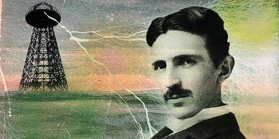 (Fig1) Nikola tesla e uma bobina.