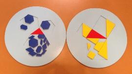 Hexágonos - o material consiste em um disco com três hexágonos vazados formados através dos lados de um triângulo retângulo.