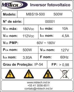 60 Figura 14 Dados técnicos do inversor Fonte: Autores. Tais dados são apresentados e comprovados no decorrer dos ensaios descritos em norma. 4.