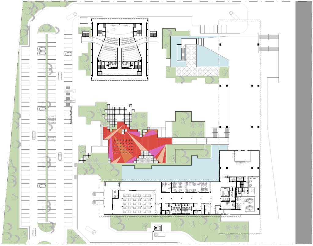 /6 TÉRREO INFERIOR _Livraria._Cozinha._Sanitários._Área de Mesas _Carga e Descarga _Praça _Pátio de Fontes Secas _uditório._foyer._carga e Descarga 6_Estacionamento 7_Guarita TÉRREO VENID N 6 B B. 7.... VENID N... B B 6.