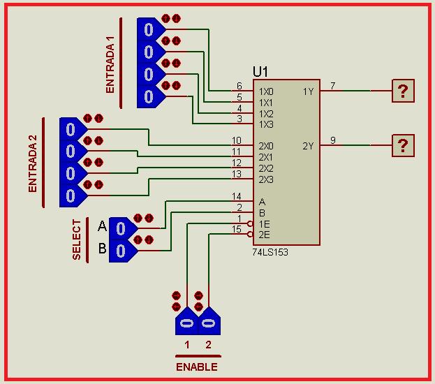 Observe que as entradas de endereçamento (select inputs) são comuns tanto para as entradas de dados a como b.