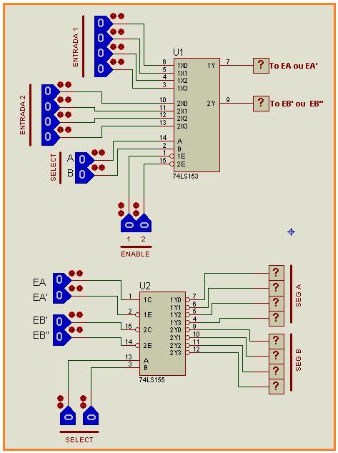 As figuras a seguir mostram o diagrama lógico dos dois CIs. Para os dois CIs, os pinos que correspondem a alimentação são: 16 VCC 8 GND volts.