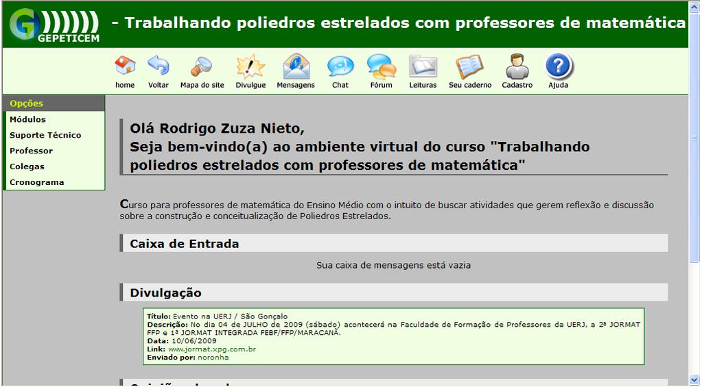 4 Figura 1. Tela inicial do ambiente Gepeticem (Poliedros Estrelados) com seus links principais.