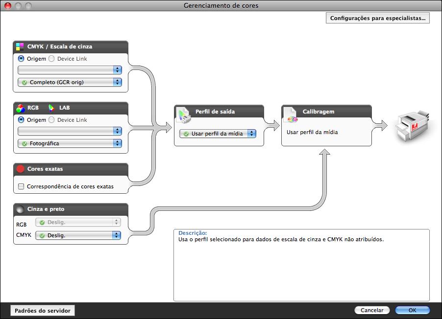 IMPRESSÃO NO MAC OS X 33 16 Para utilizar recursos básicos de gerenciamento de cores, como, por exemplo, configurações de cor da impressora digital, clique em Configurações básicas.