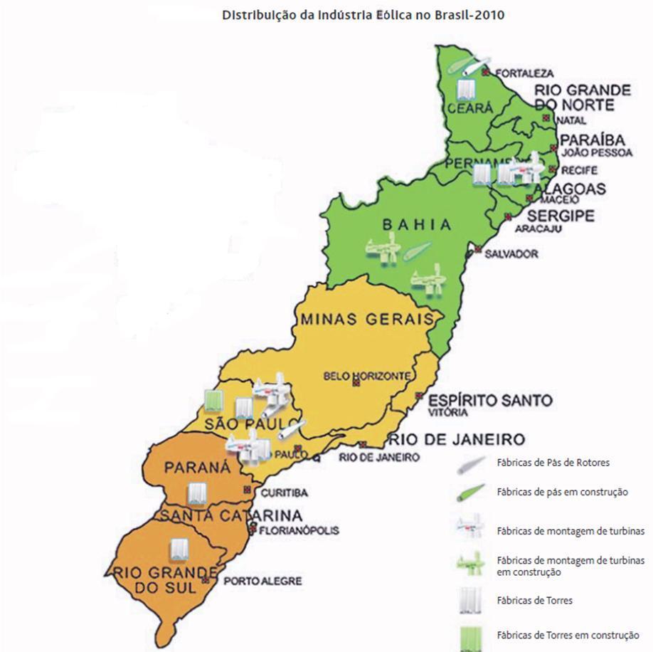 EÓLICAS NO BRASIL Fabricantes no Brasil - 2.011 Montagem de Aerogeradores (Capacidade > 1.500 MW/ano) Wobben / Enercon (Sorocaba, SP e Pecém, CE): 500 MW/ano, no Brasil desde 1.