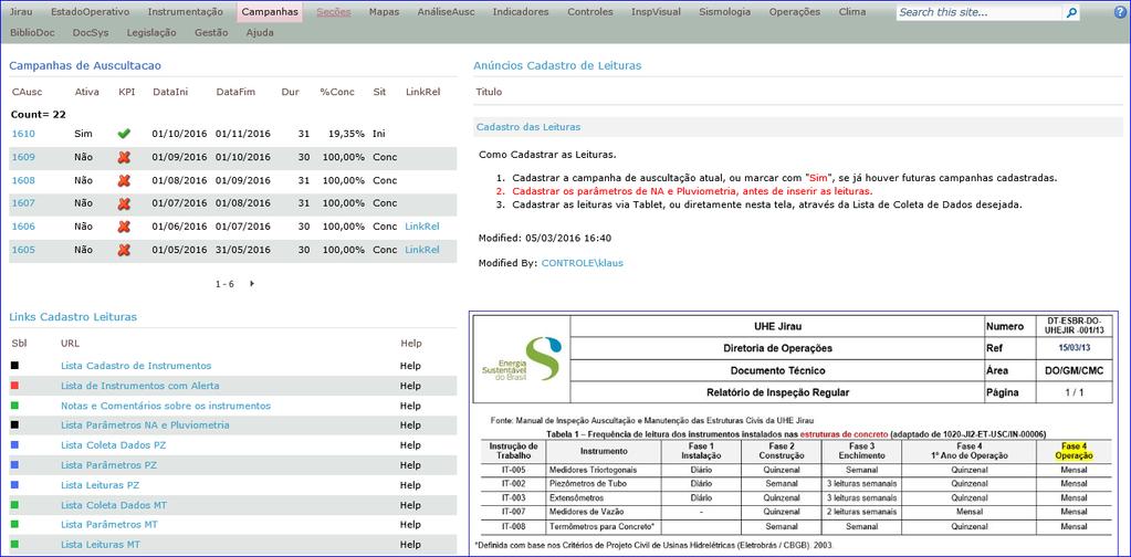 12 A Aba Campanhas contém todos os links necessários às campanhas de auscultação de instrumentos, incluindo instruções aplicáveis.