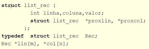 Exercício Implementar uma sub-rotina para somar um número k qualquer a uma coluna j da matriz Usando listas cruzadas void soma(rec *lin[ ], Rec