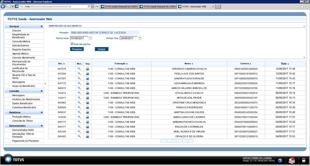 REIMPRESSÃO DE DOCUMENTOS Informar os dados do filtro e