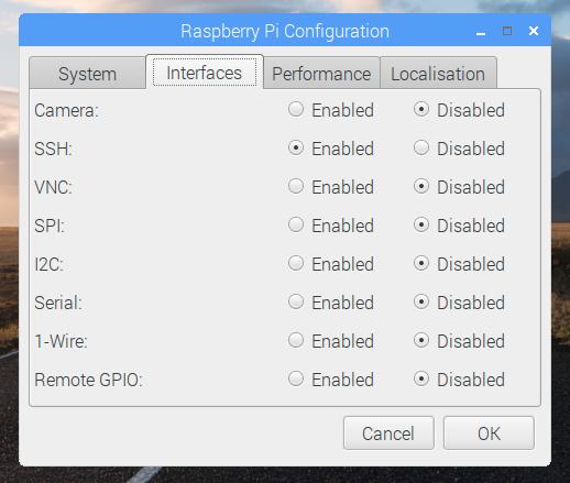 Configuração do Raspbian, ssh Após a instalação é necessário habilitar o ssh ou o NVC.