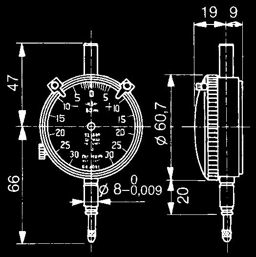 Relógios Comparadores HICATOR e Signal-HICATOR Série 524 Especificações Canhão: Curso de retração: