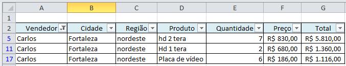 A partir deste momento, o recurso de filtragem pode ser utilizado.