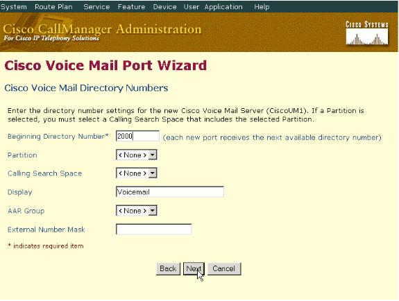 Passo 2: Configurar a porta de correio de voz Esta etapa é uma alteração principal das versões anterior do CallManager da Cisco.