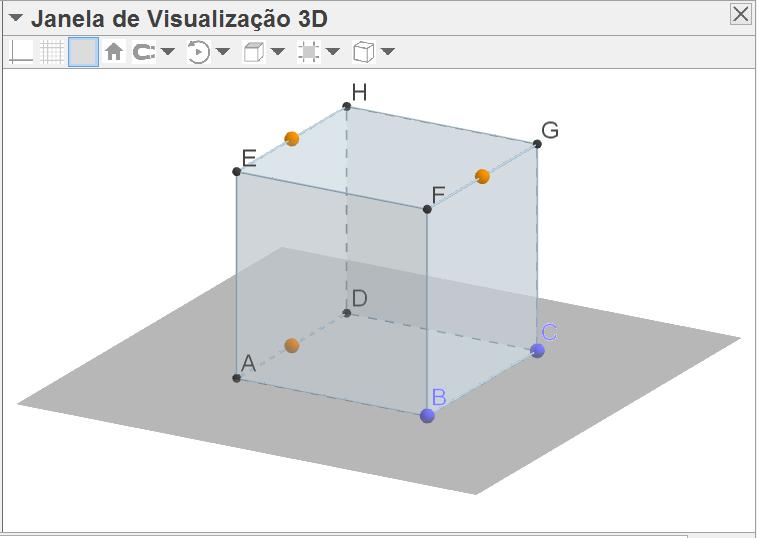 ATIVIDADE 2: CORTANDO O CUBO 1. Habilitar a janela 3D e construir um cubo de forma análoga a Atividade 1. 2. Caso necessário, renomear os vértices conforme a figura da Ficha de Trabalho 2, clicando com o botão direito do mouse sobre os vértices e selecionando a opção Renomear.