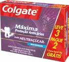 Creme dental Colgate Neutraçúcar 70g Leve 3 Pague 2 Sabonete Protex 90g 1, 98 Sabonete Rexona 84g c/3un 2, 49 5, 98 Creme dental Colgate Sensitive Pro Alívio 50g