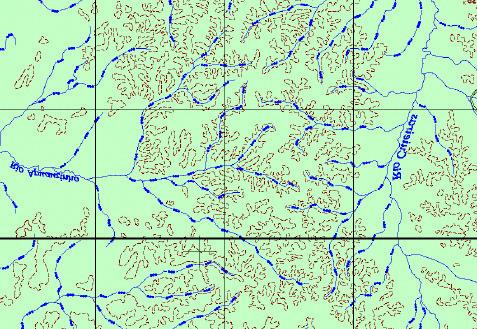 Relevo em Carta Topográfica 11 O slide mostra trecho de floresta densa de uma carta topográfica, na escala de 1: 100.000, confeccionada com os recursos da época.