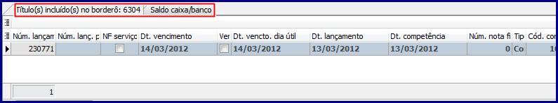 Observação: Os dados do pagamento serão exibidos na planilha inferior, que apresentará os lançamentos que compõem o pagamento na aba Títulos incluídos no borderô e os dados de