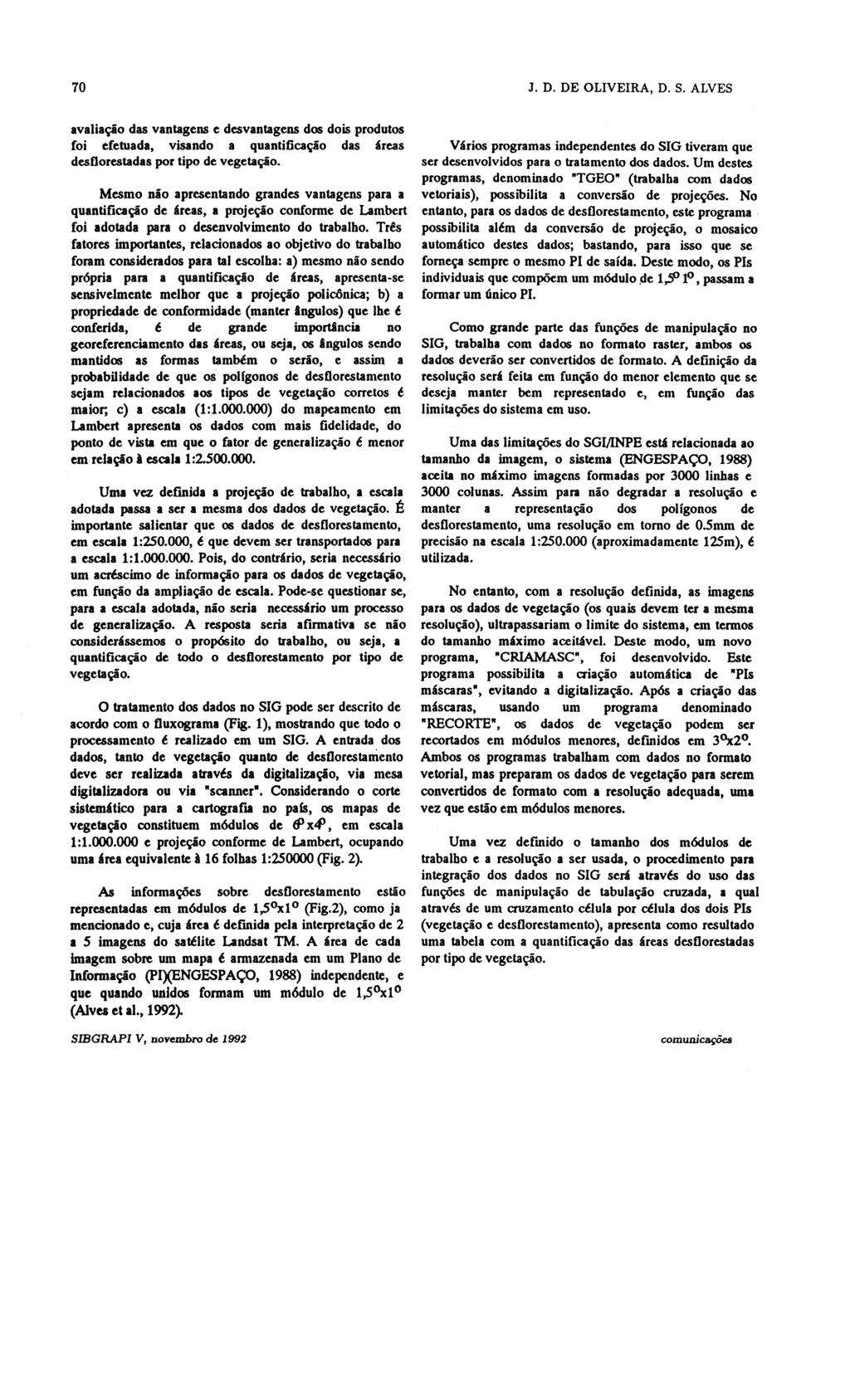 70 J. D. DE OLIVEIRA, D. S. ALVES avaliação das vantagens e desvantagens dos dois produtos foi efetuada, visando a quantificação das áreas desflorestadas por tipo de vegetação.