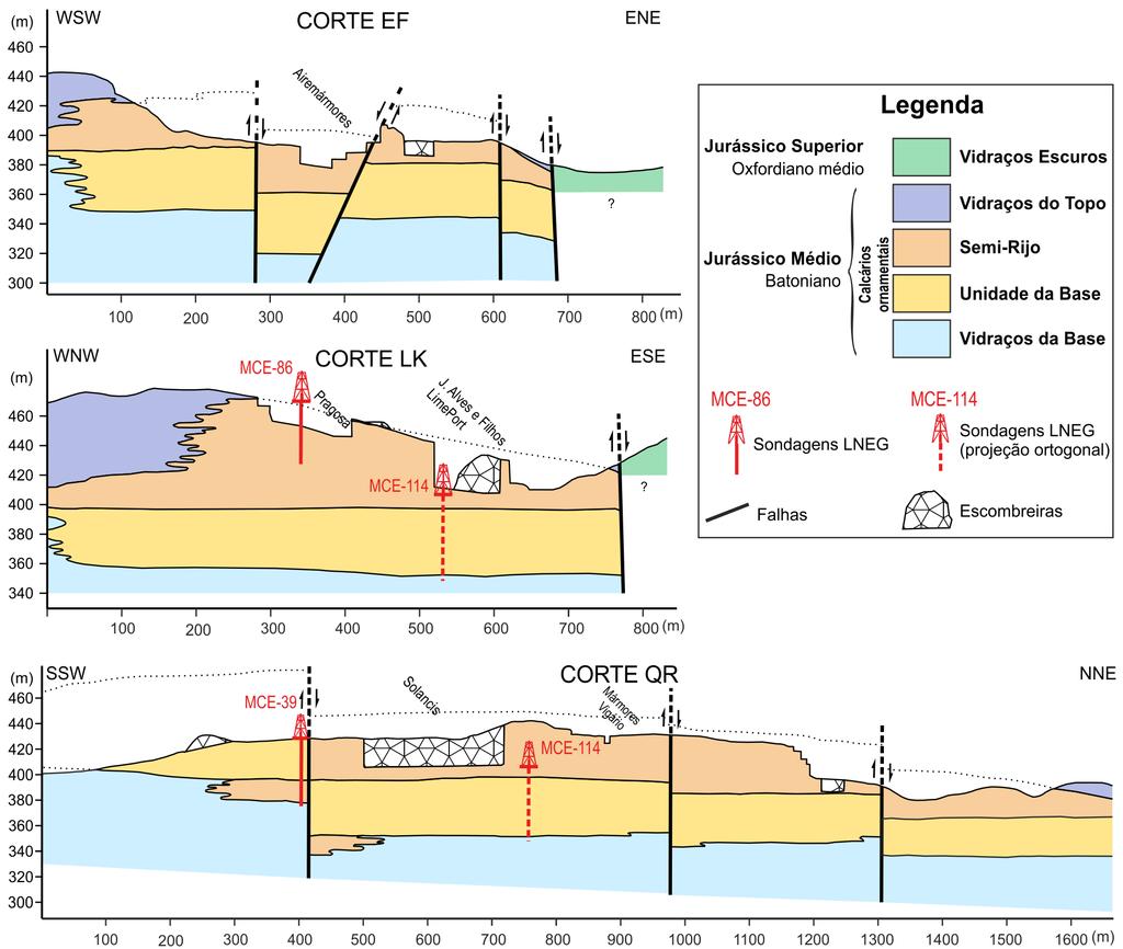 Figura 15- Cortes geológicos representativos do modelo geológico da AIE de Portela das Salgueiras.