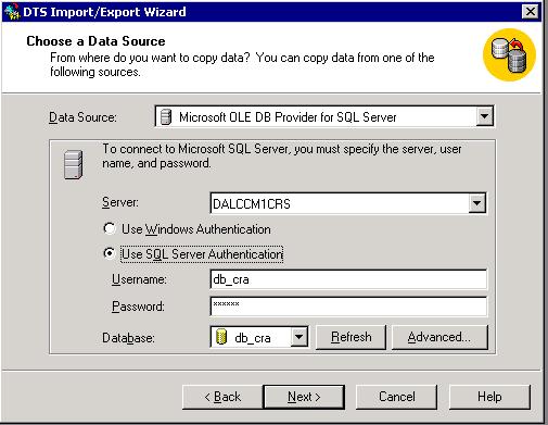7. Clique para selecionar o botão de rádio da autenticação de servidor SQL do uso. 8. Digite o nome de usuário e a senha. 9.