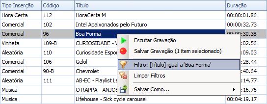 Criando um filtro a partir do registro selecionado Ao selecionar um registro no relatório de comprovação, a linha (cinza) e a coluna (azul) são destacadas do restante dos registros.