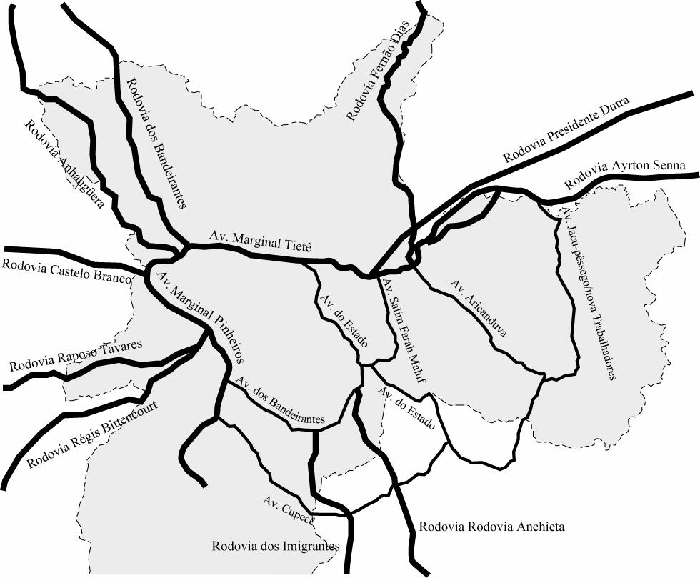 2.3 SISTEMA DE TRANSPORTES 2.3.1 Rede Viária Existem 10 rodovias intermunicipais que conectam o Município de São Paulo a outros municípios.
