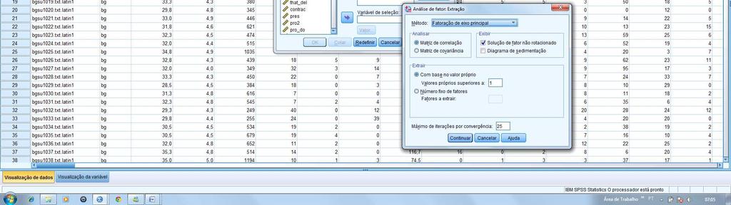 159 Figura 5.4. Extração no SPSS. Fonte: Elaborada pela autora. A realização dos procedimentos apresentados nas figuras 5.1-5.4 resultou em uma tabela de comunalidades (Tabela 5.