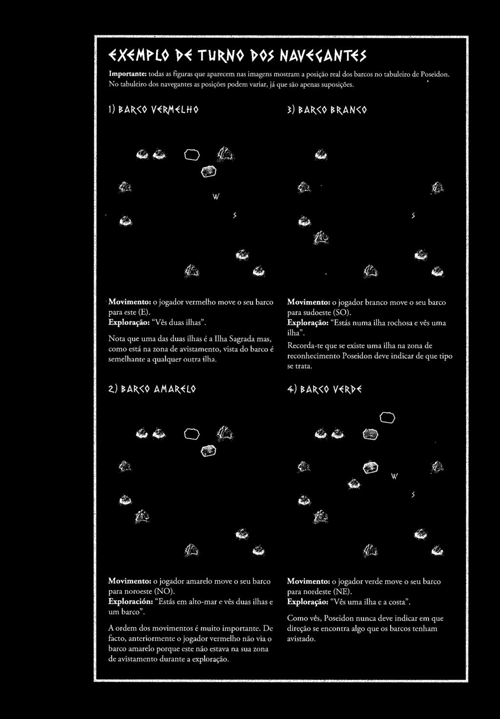 Recorda-te que se existe uma ilha na zona de reconhecimento Poseidon deve indicar de que tipo se trata. Movimento: o jogador amarelo move o seu barco para noroeste (NO).