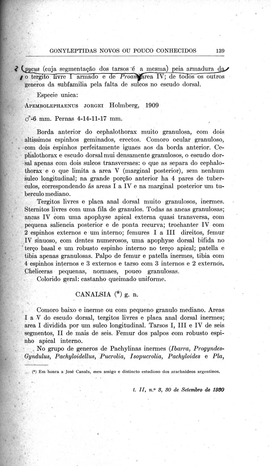 GONYLEPTIDAS NOVOS OU POUCO CONHECIDOS 13 9 Z (mus (cuja segmentação dos tarsos a mesma) peia armadura d o tergito ivre 1 armado e de Proal area IV; de to os os outros generos da subfamilia pela