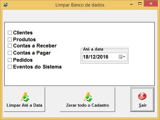 32. LIMPAR BANCO DE DADOS A tela de limpar banco de dados está disponível apenas para o administrador do sistema, para limpar o banco de dados