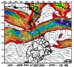 (a) (b) Figura 6- Mapas de linhas de corrente (a) e divergência (b) em 300 hpa, para o dia 31 de agosto de 2001, às 12:00 UTC.